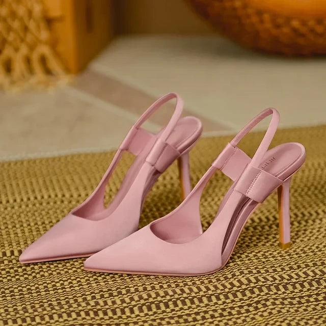 2024 New Style Pink Pointed High Heel Shoes Girls New French Style Stiletto Heel Elegant Closed Toe Sandals