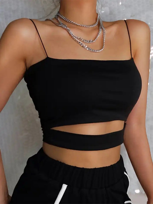 2022 New Fashion Hot Sexy Women Summer Sexy Casual Sleeveless Cut-Out Short Tee Shirt Crop Top Vest Strap Tank Top Blouse